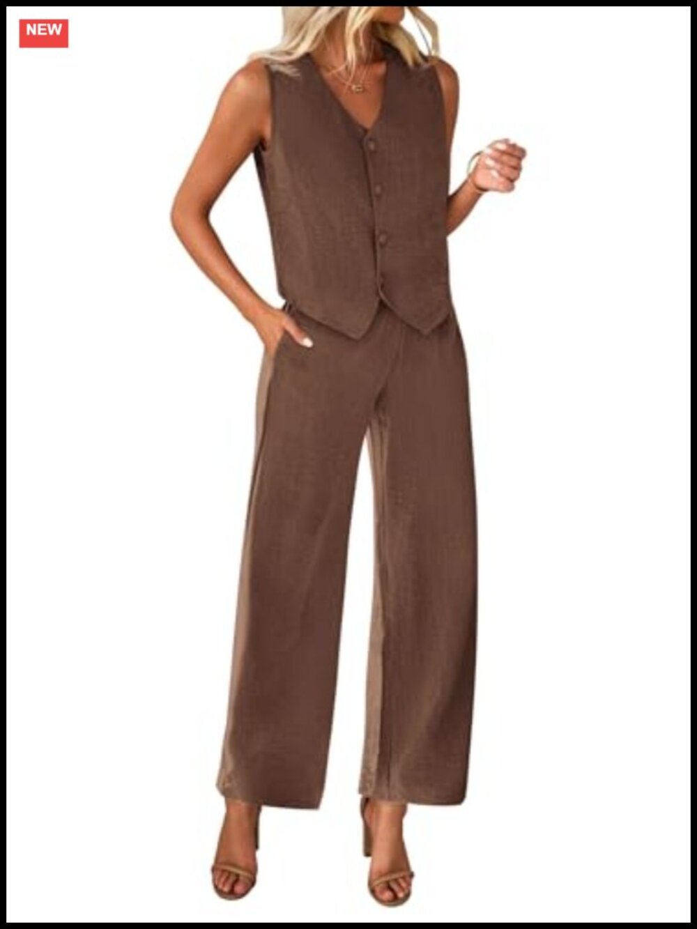 2 Piece Pantsuit Set Women Dressy Wide Leg Office Work Outfit Sleeveless Vest